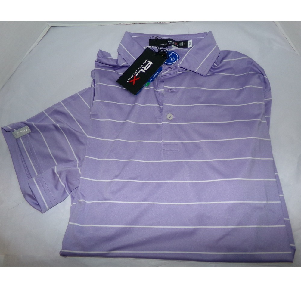 RLX Ralph Lauren S/S Mens MED Golf Polo Shirt Purple Thin Striped NWT